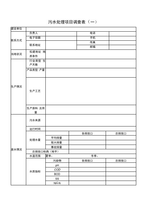 污水处理项目调查表一