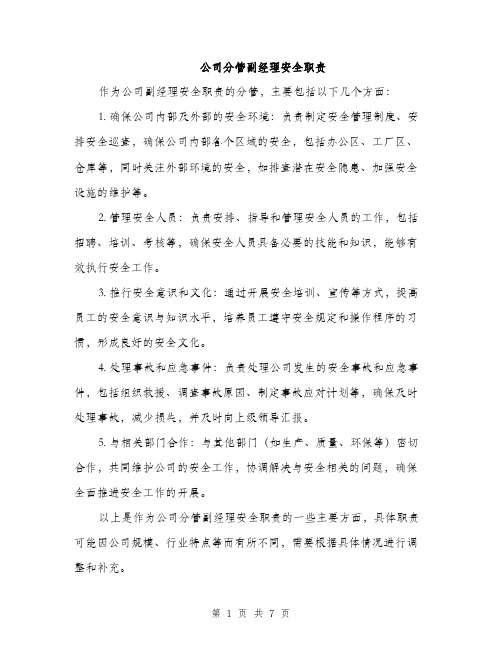 公司分管副经理安全职责（3篇）