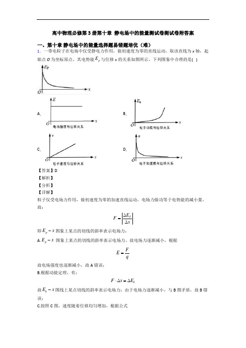 高中物理必修第3册第十章 静电场中的能量测试卷测试卷附答案