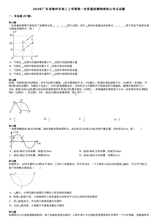 2024年广东省梅州市高三上学期第一次质量检测物理核心考点试题