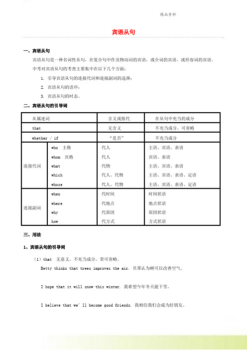 2021中考英语语法专题宾语从句讲解+练习