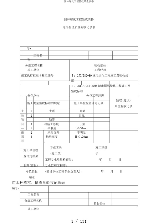 园林绿化工程验收最全表格