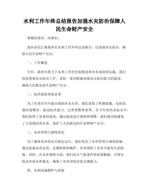 水利工作年终总结报告加强水灾防治保障人民生命财产安全