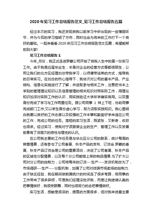 2020年见习工作总结报告范文_见习工作总结报告五篇