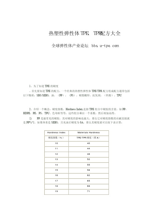 热塑性弹性体TPE,TPR,TPV,TPO配方大全