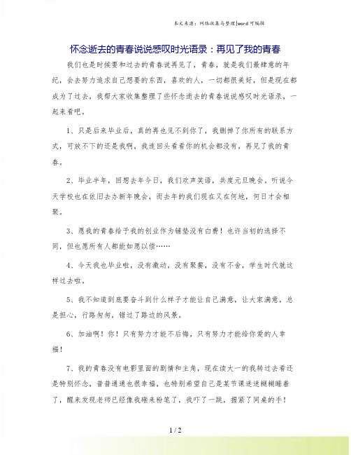 怀念逝去的青春说说感叹时光语录：再见了我的青春.doc