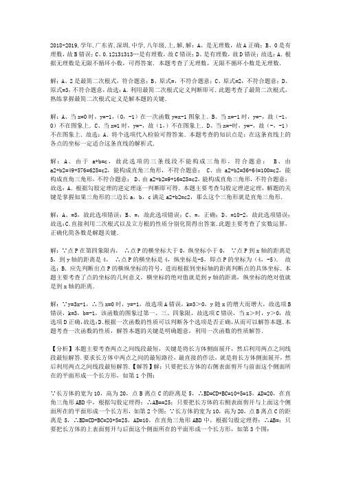 2018-2019学年广东省深圳中学八年级(上)期中数学试卷