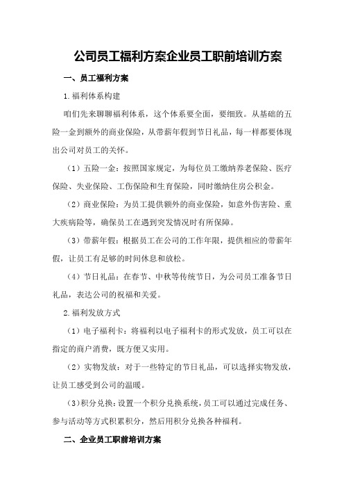 公司员工福利方案企业员工职前培训方案