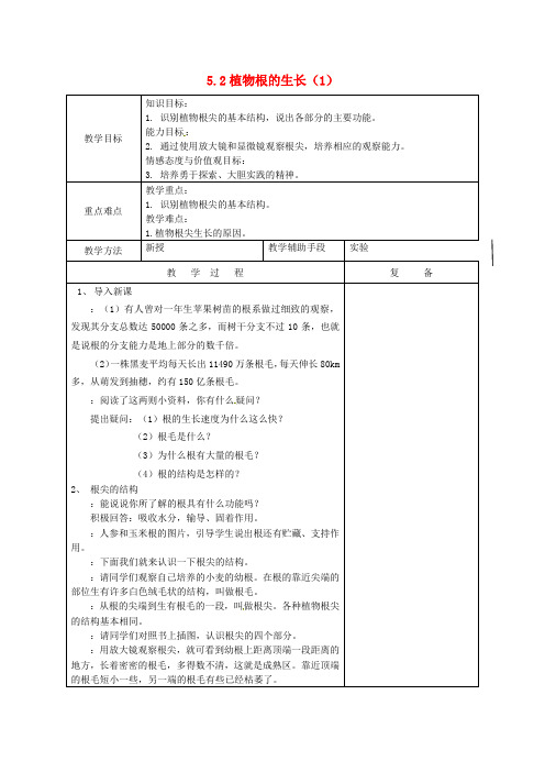 苏教版生物-七年级上册-江苏省南京市上元中学5.2 植物根的生长教案