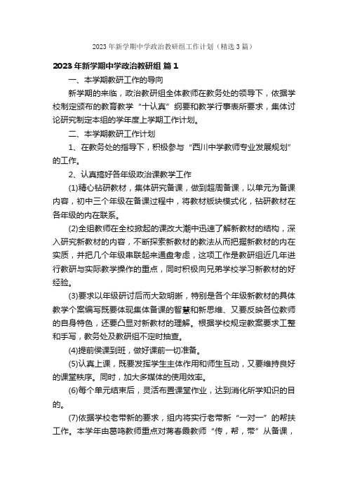 2023年新学期中学政治教研组工作计划（精选3篇）