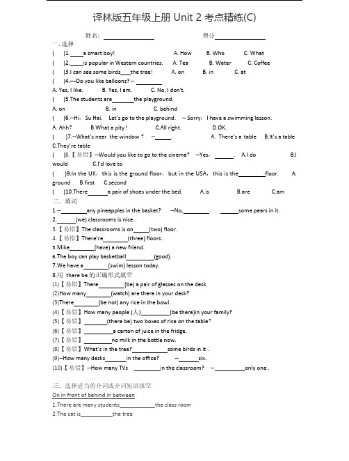 译林版英语五年级上册 Unit 2考点精练(C)及答案