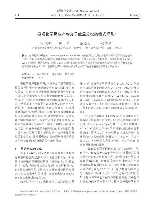 微观化学反应产物分子能量分配的模式识别