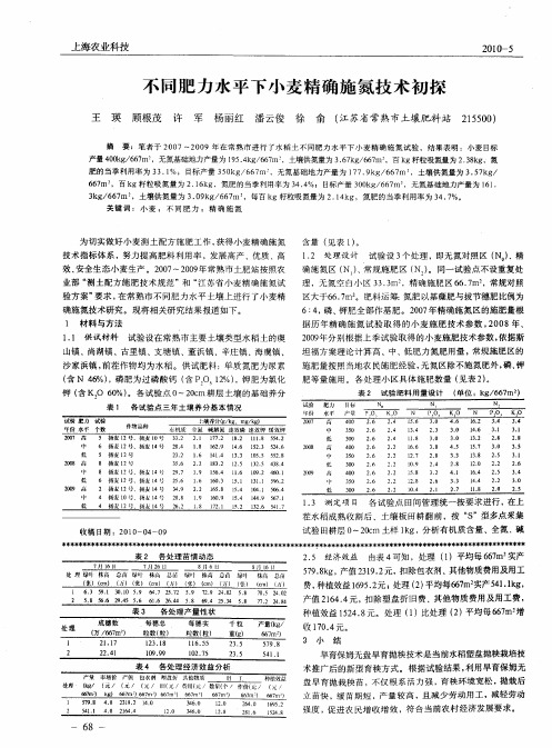 不同肥力水平下小麦精确施氮技术初探