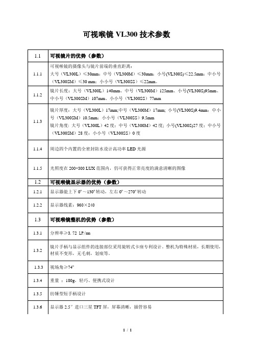 HC可视喉镜VL300技术参数全部