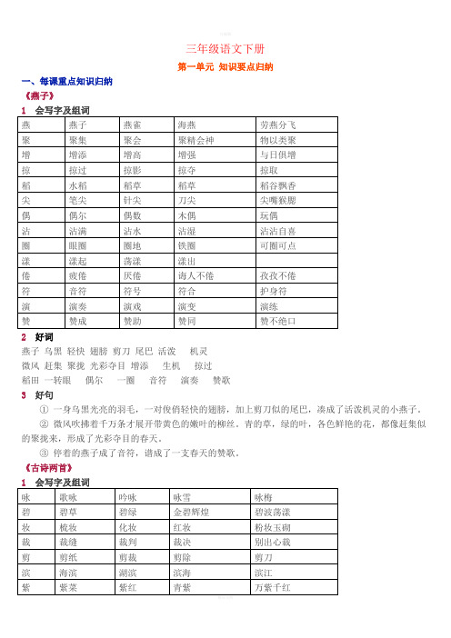 人教版三年级语文下册知识要点归纳