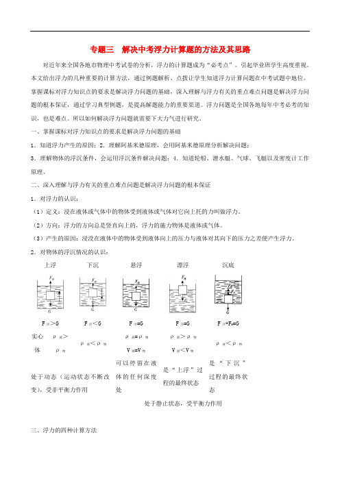 中考物理专题三解决中考浮力问题的方法及其思路