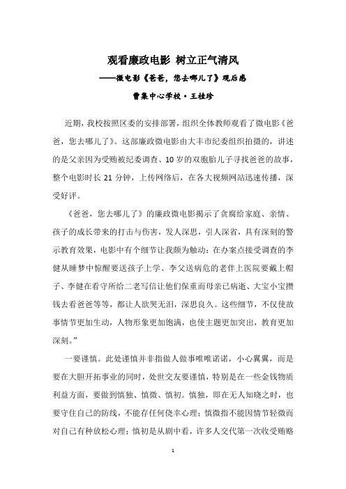 《爸爸,你去哪儿了》廉政微电影观后感