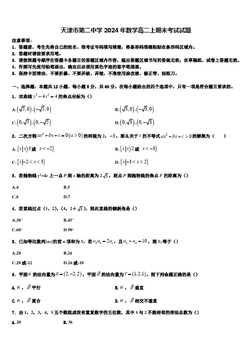 天津市第二中学2024年数学高二上期末考试试题含解析