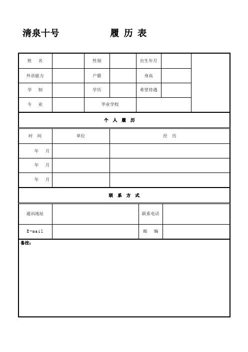 个人简历模板_空白表格
