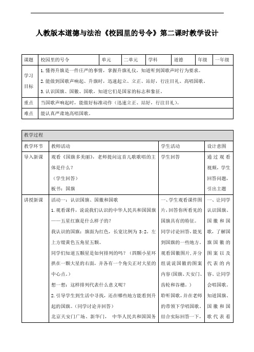 部编版道德与法治小学一年级《校园里的号令》第二课时教案