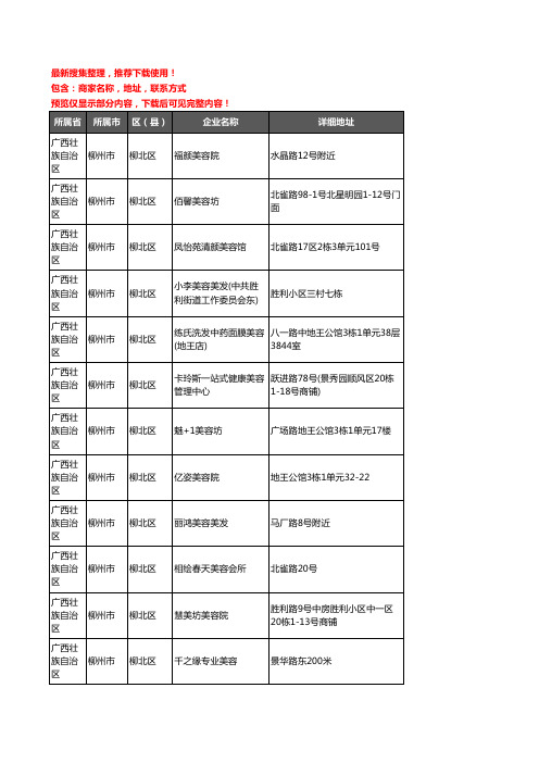 新版广西壮族自治区柳州市柳北区美容院企业公司商家户名录单联系方式地址大全227家