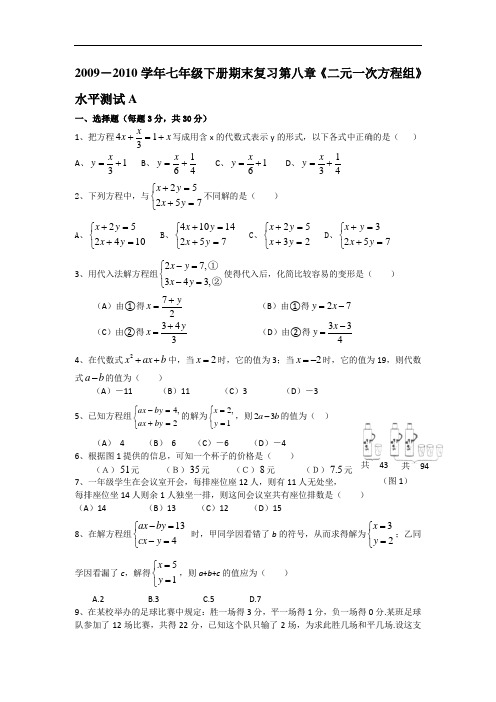 【初中数学】2009-2010学年人教七年级下册数学期末复习分章同步测试卷(含期末测试共37套) 人教版29