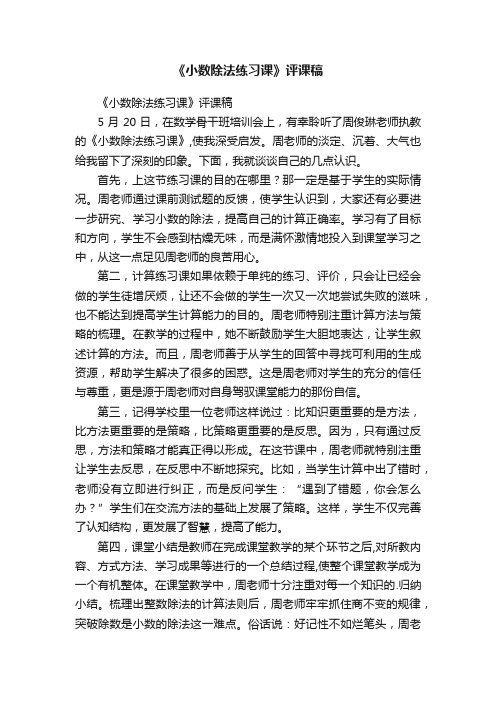 《小数除法练习课》评课稿