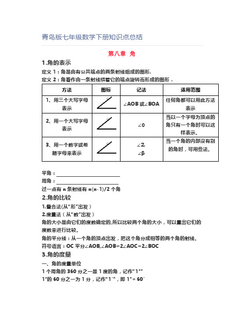 青岛版七年级数学下册知识点总结