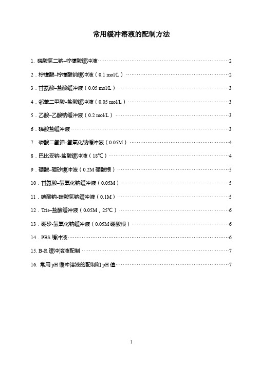 常用缓冲溶液的配制方法