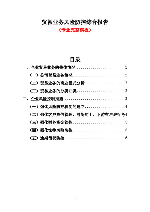 XX公司贸易业务风险控制综合报告(专业完整模板)