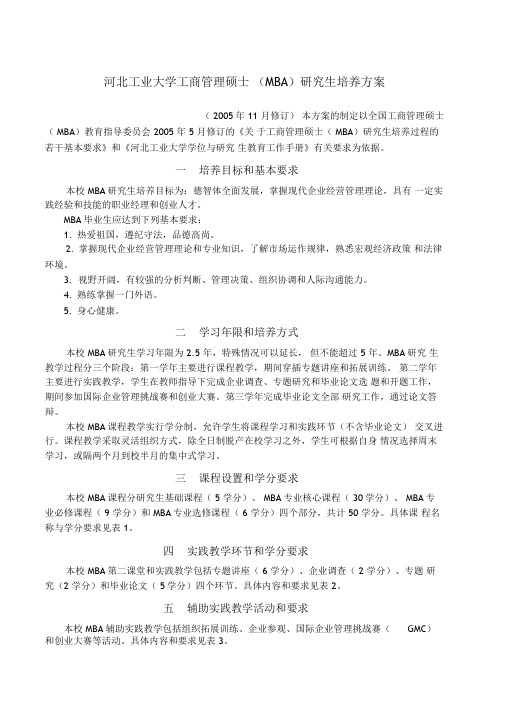 河北工业大学工商管理硕士MBA研究生培养方案