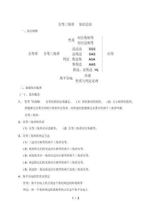 初中数学全等三角形知识点