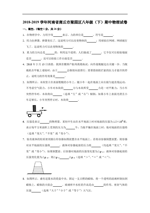 2018-2019学年河南省商丘市梁园区八年级(下)期中物理试卷(解析版)