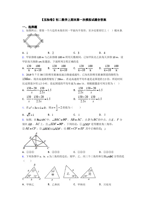 【压轴卷】初二数学上期末第一次模拟试题含答案