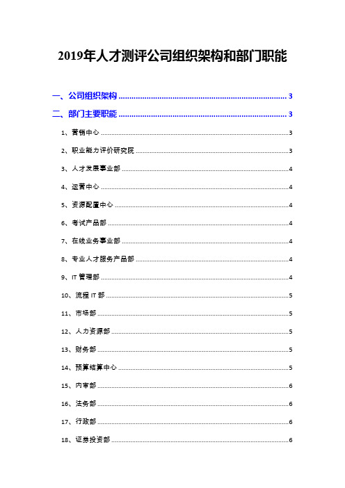 2019年人才测评公司组织架构和部门职能