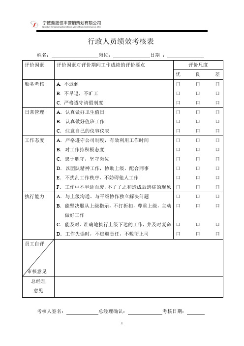 行政人员绩效考核表