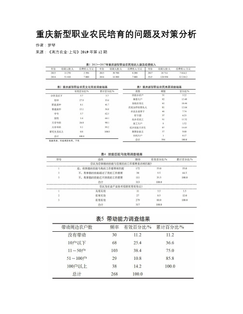 重庆新型职业农民培育的问题及对策分析