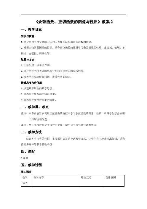 《余弦函数、正切函数的图像与性质》教案2