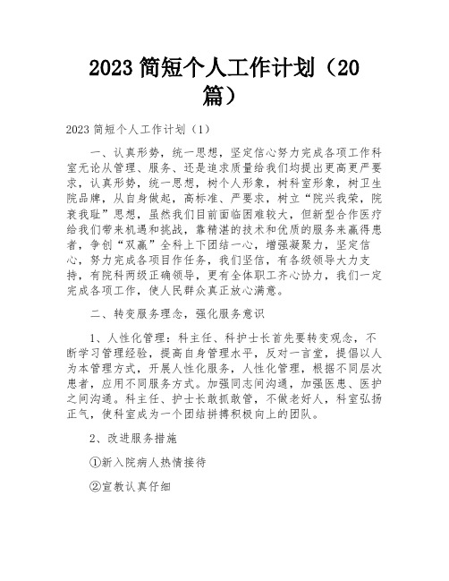 2023简短个人工作计划(20篇)