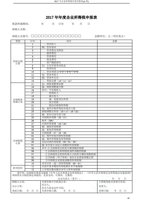 2017年企业所得税年度申报表(A类)