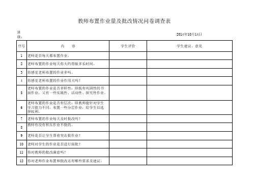 教师布置作业量及批改情况问卷调查表