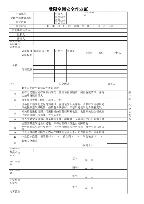 受限空间安全作业证