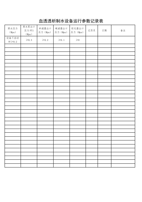 血透透析制水设备运行参数记录表