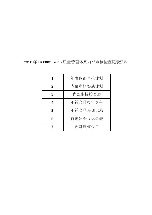 2018年ISO9001-2015质量管理体系内部审核检查记录资料