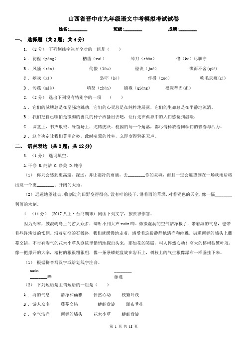 山西省晋中市九年级语文中考模拟考试试卷