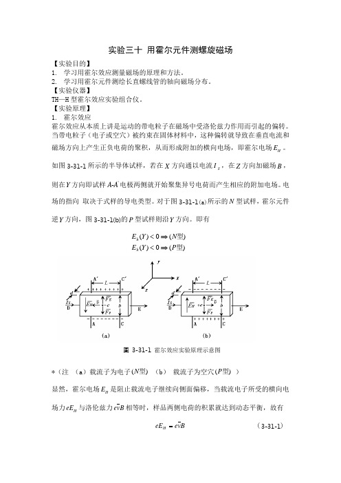 用霍尔元件测螺线管磁场实验报告