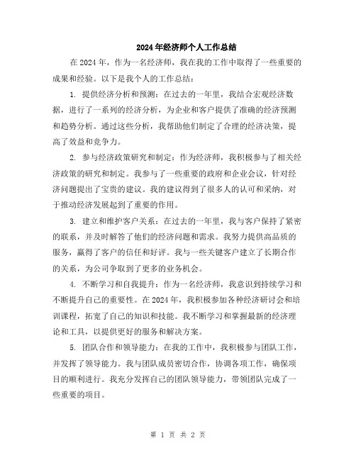 2024年经济师个人工作总结