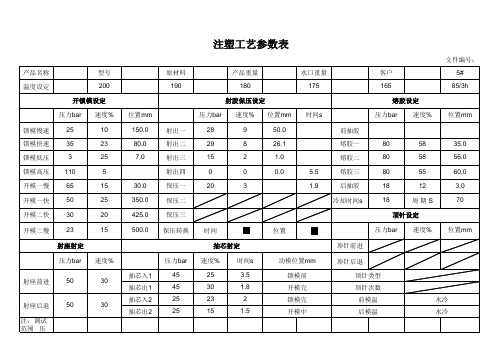 注塑工艺参数表