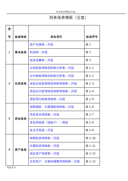 财务报表模板(全套)