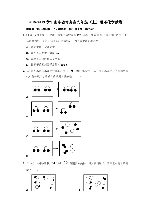 2018-2019学年山东省青岛市九年级(上)段考化学试卷(解析版)